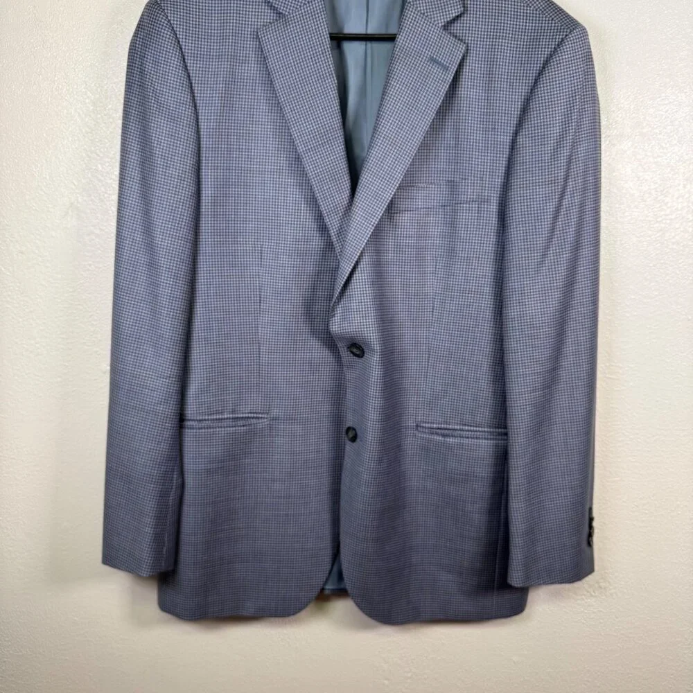 Peter Millar Wool Blazer Sport Coat Mens 40 Regular Blue Gingham Plaid Golf